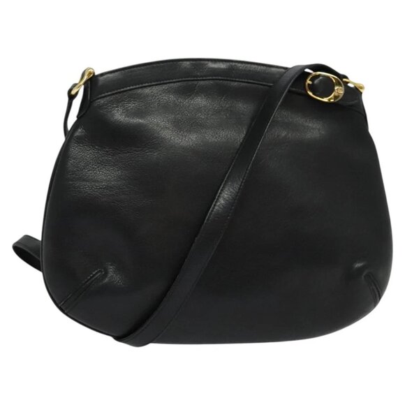 GUCCI Shoulder Bag Leather Black Gold Auth sw564 - Picture 1 of 14